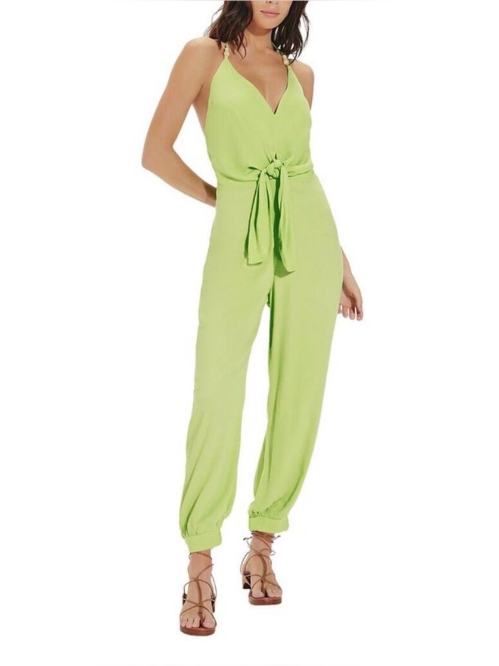 Vix Paula Hermanny-  Nelly Lime Green Sleeveless Tie-Waist Jumpsuit- size S